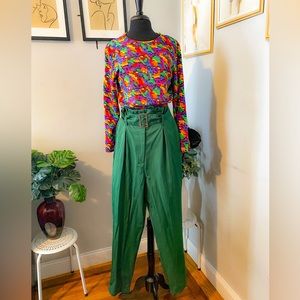 Green paper bag high waist pants